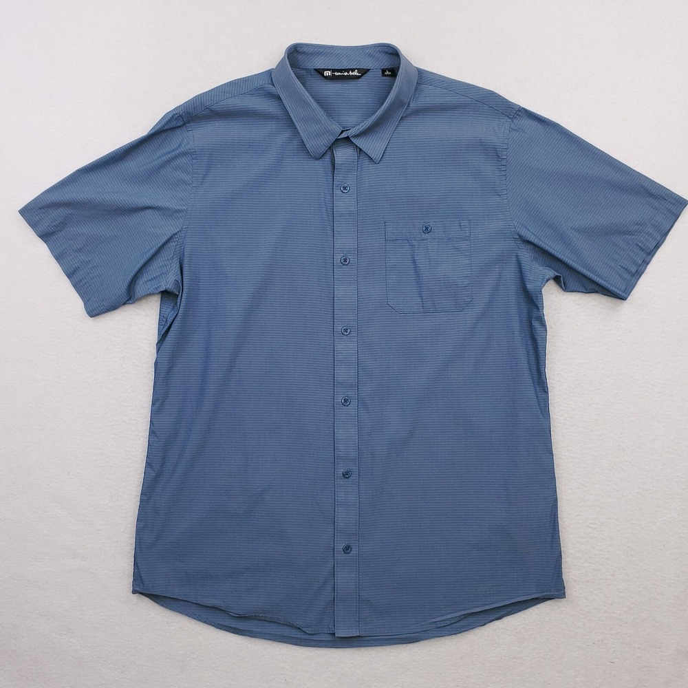 Travis Mathew Shirt Mens Large Blue Striped Pinstripe Stretch Performance Golf